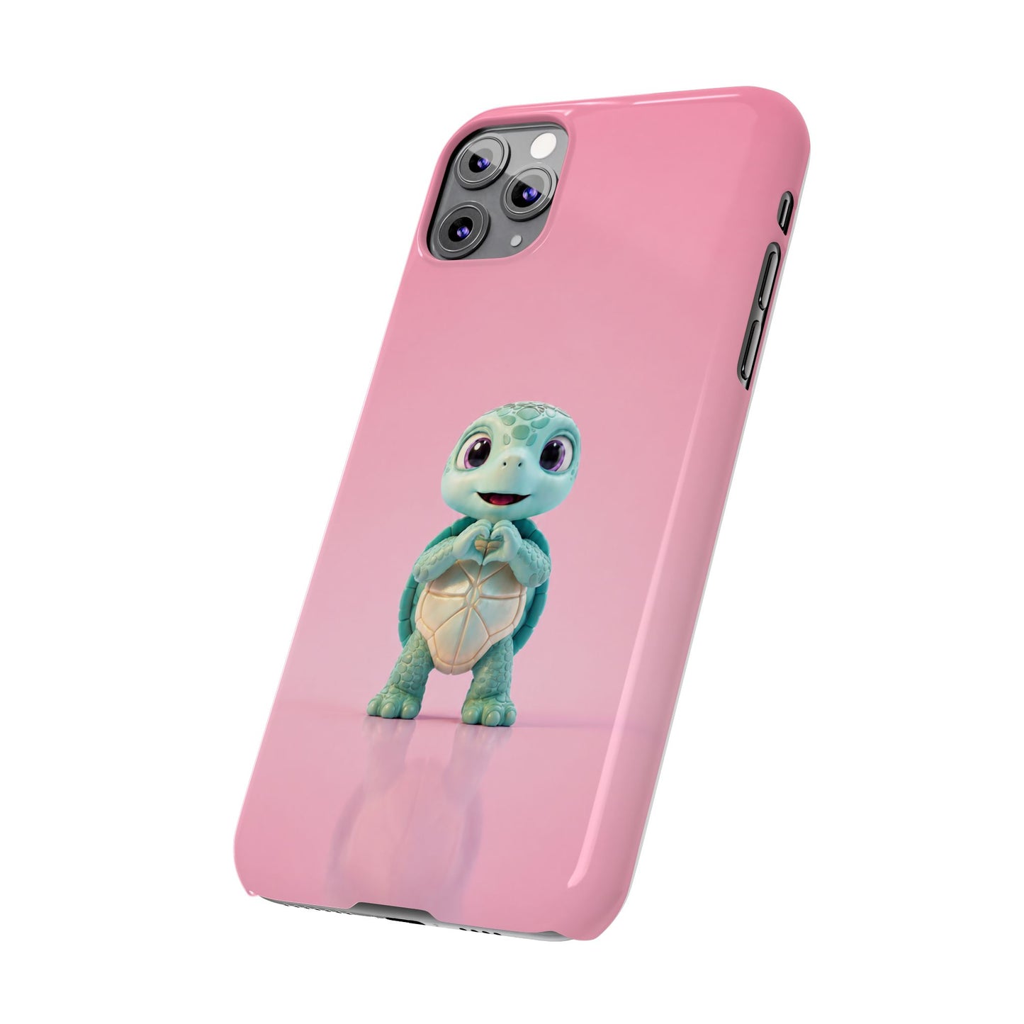 Eli the Turtle Heart Hands – Mint Turtle on Pink