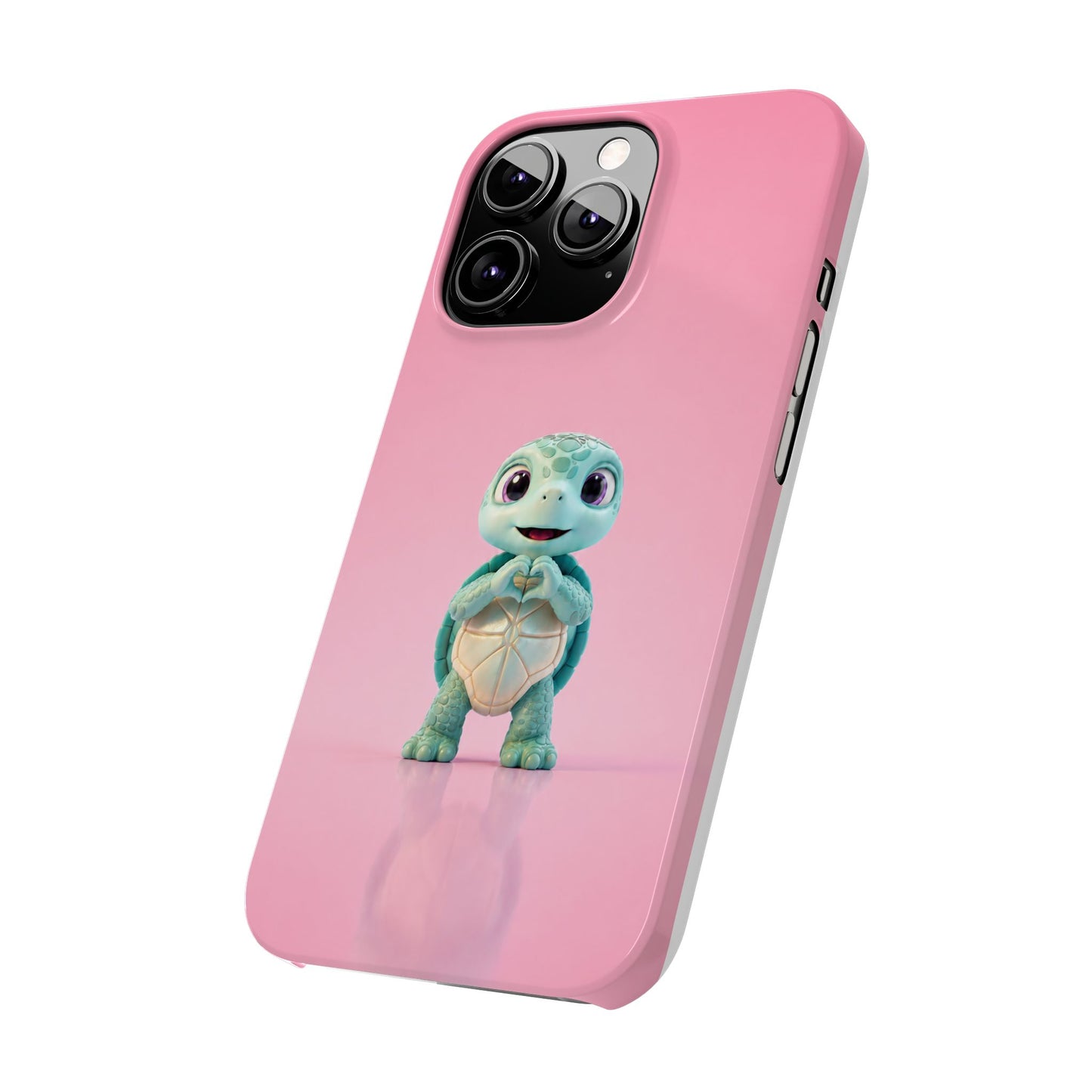 Eli the Turtle Heart Hands – Mint Turtle on Pink