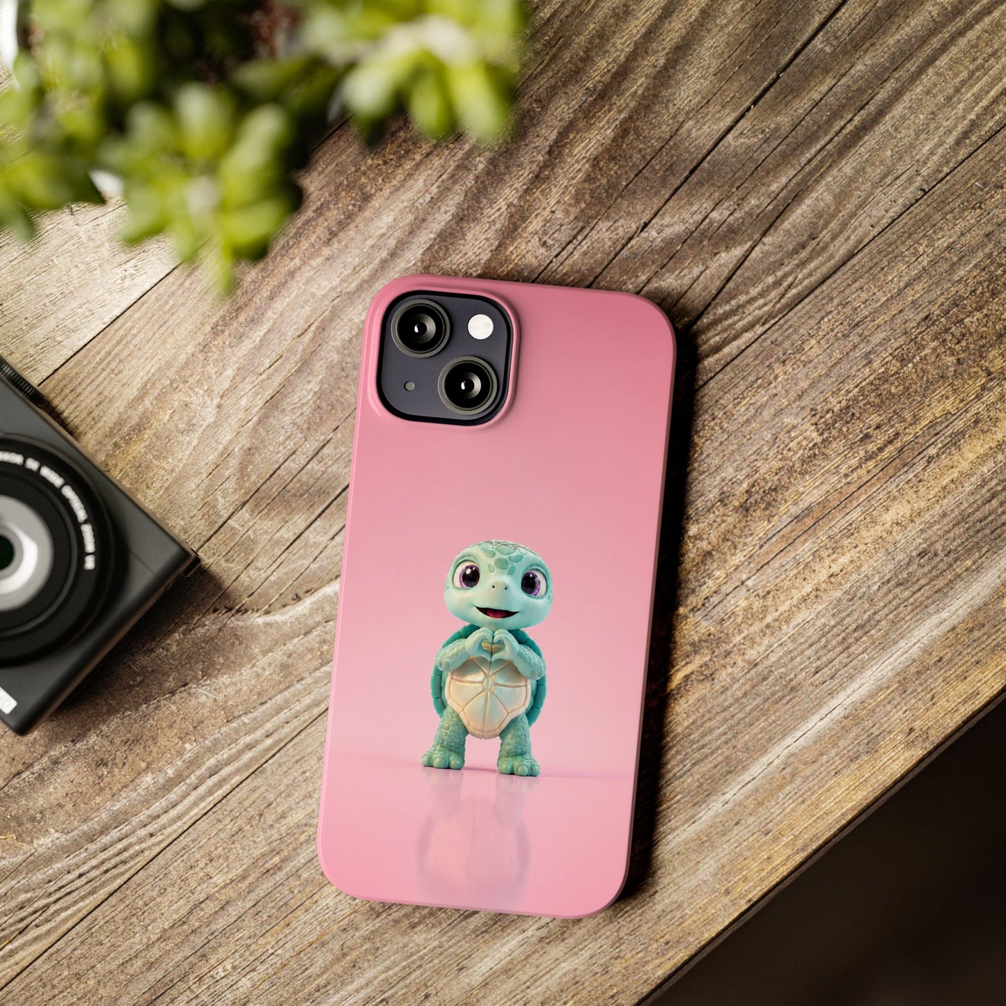 Eli the Turtle Heart Hands – Mint Turtle on Pink