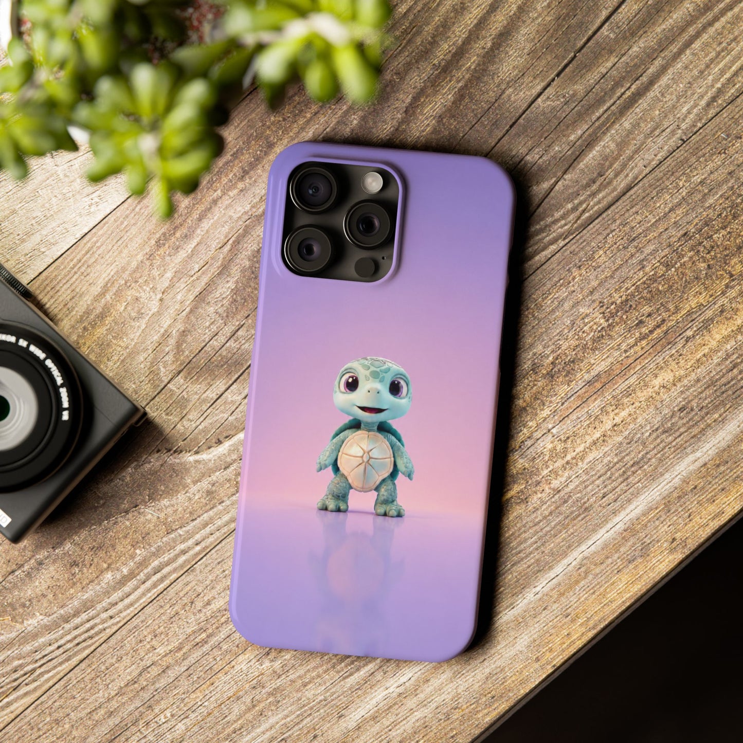 Eli the Turtle Phone Case – Cute Mint Turtle, Purple Gradient