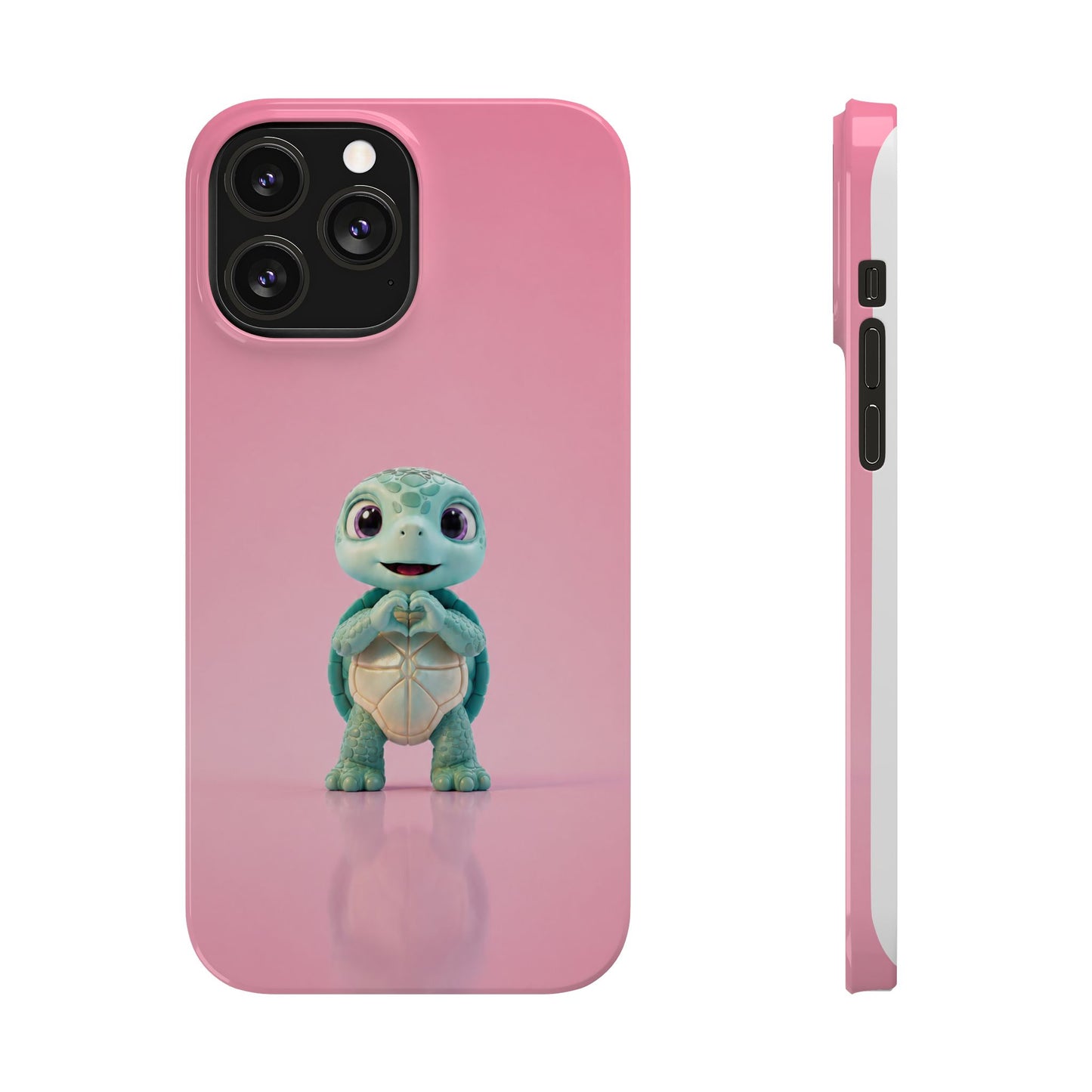 Eli the Turtle Heart Hands – Mint Turtle on Pink