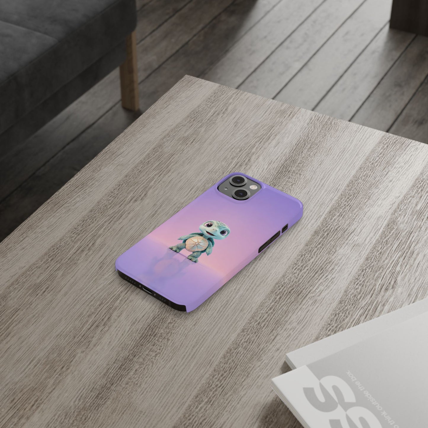 Eli the Turtle Phone Case – Cute Mint Turtle, Purple Gradient