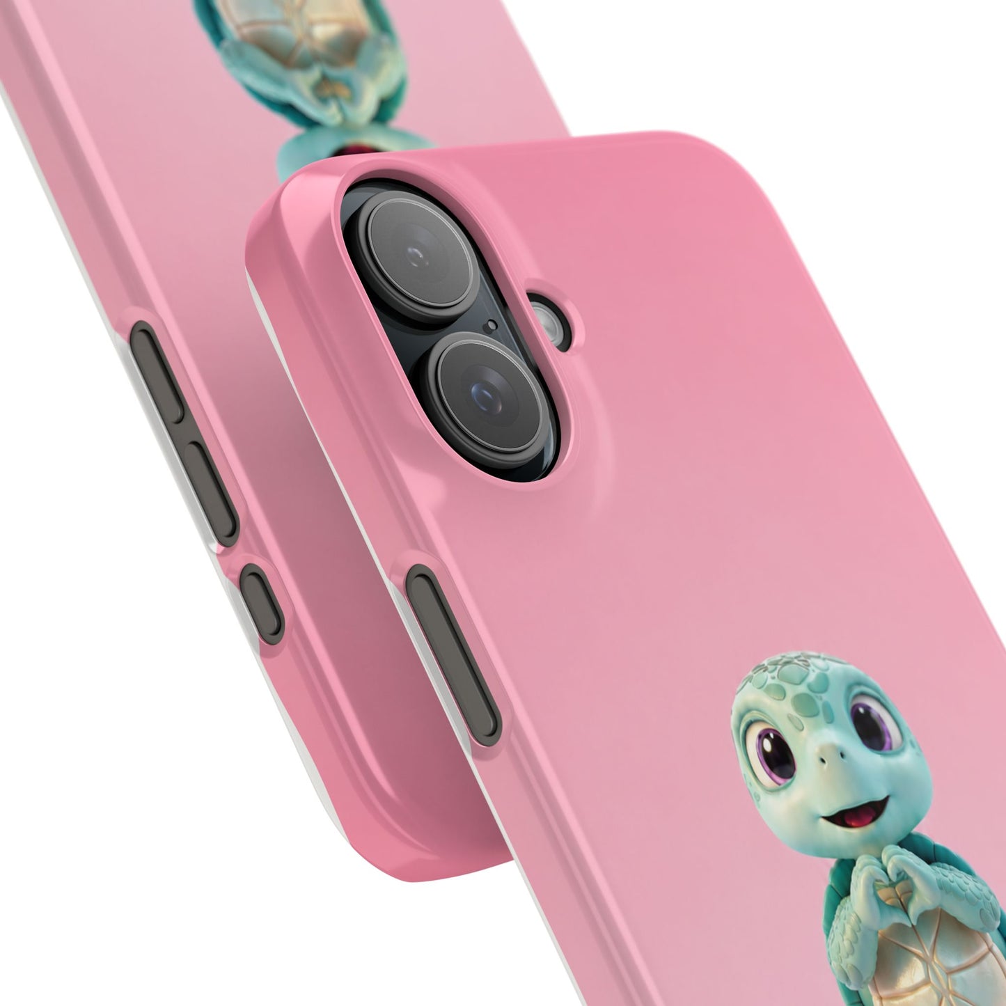 Eli the Turtle Heart Hands – Mint Turtle on Pink