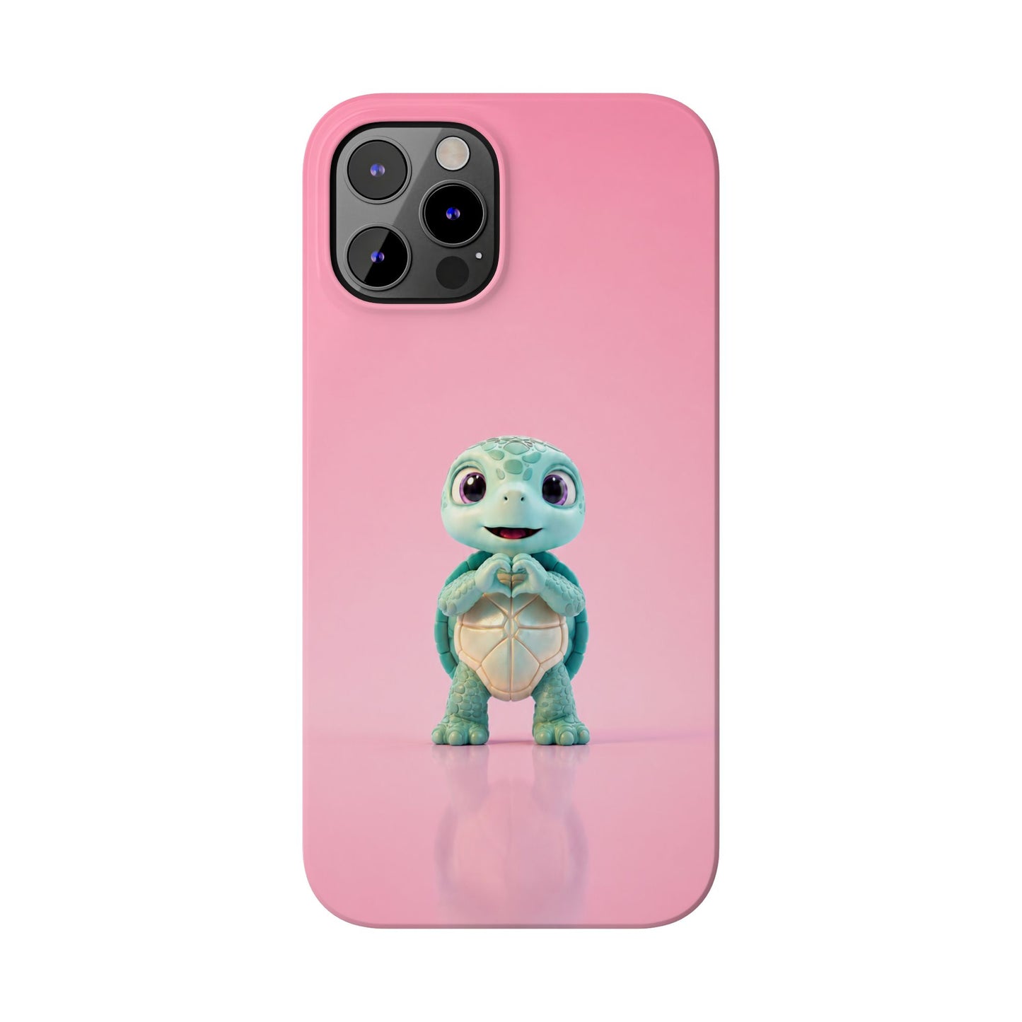 Eli the Turtle Heart Hands – Mint Turtle on Pink