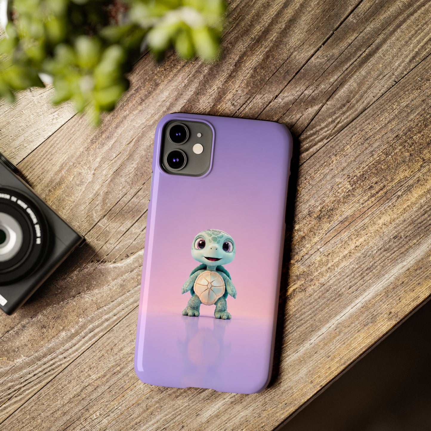 Eli the Turtle Phone Case – Cute Mint Turtle, Purple Gradient