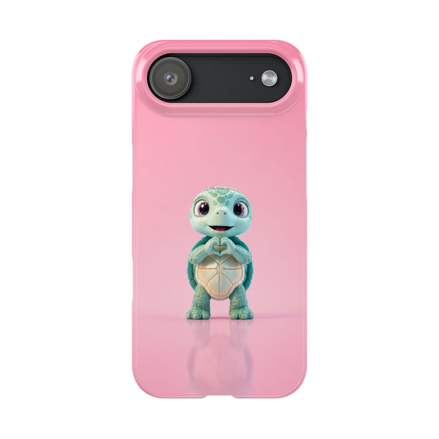 Eli the Turtle Heart Hands – Mint Turtle on Pink