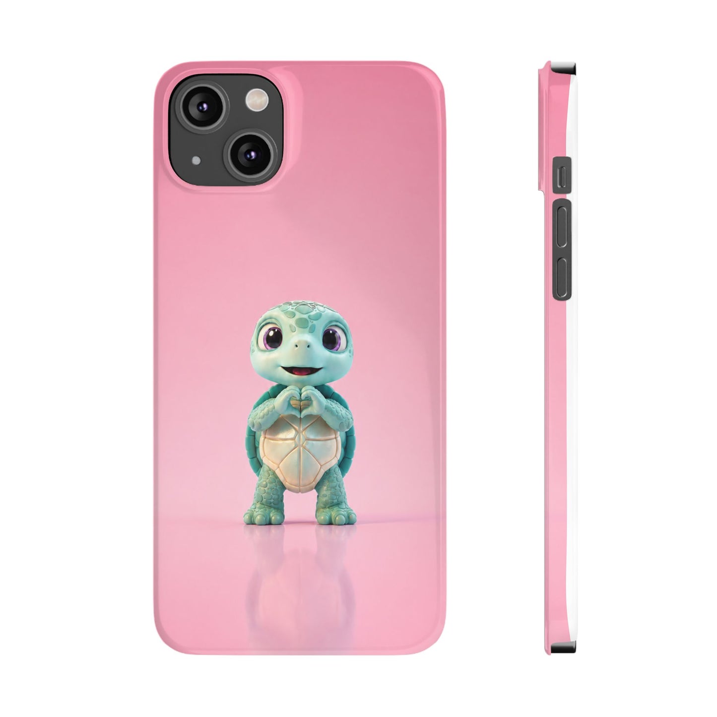 Eli the Turtle Heart Hands – Mint Turtle on Pink