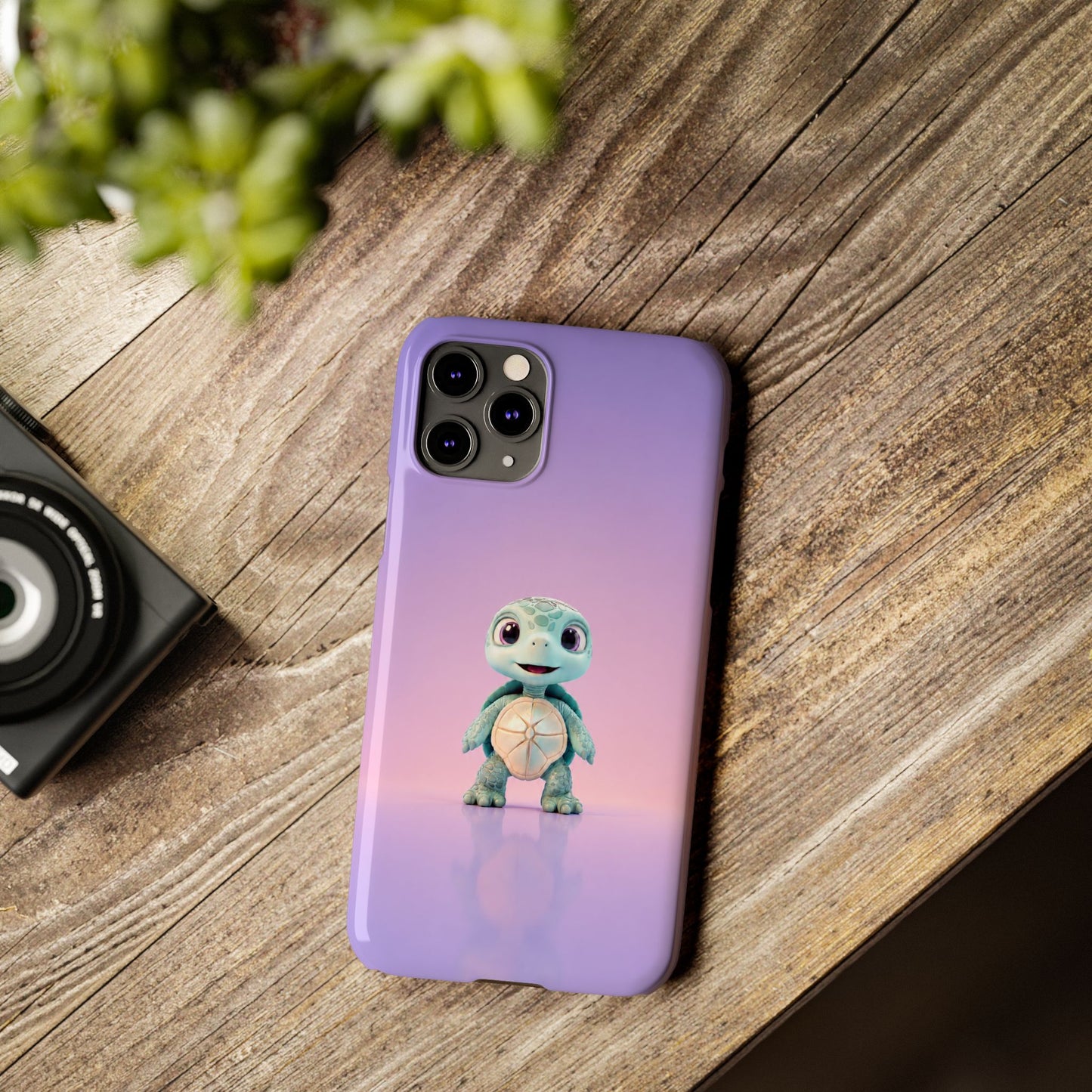 Eli the Turtle Phone Case – Cute Mint Turtle, Purple Gradient