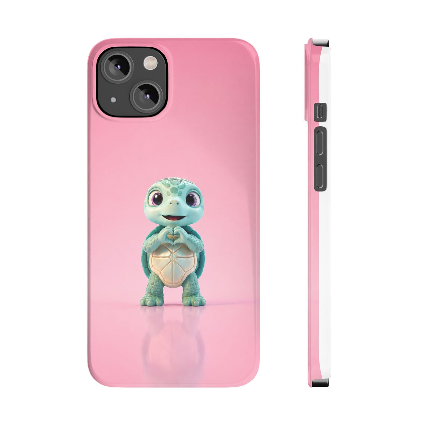 Eli the Turtle Heart Hands – Mint Turtle on Pink