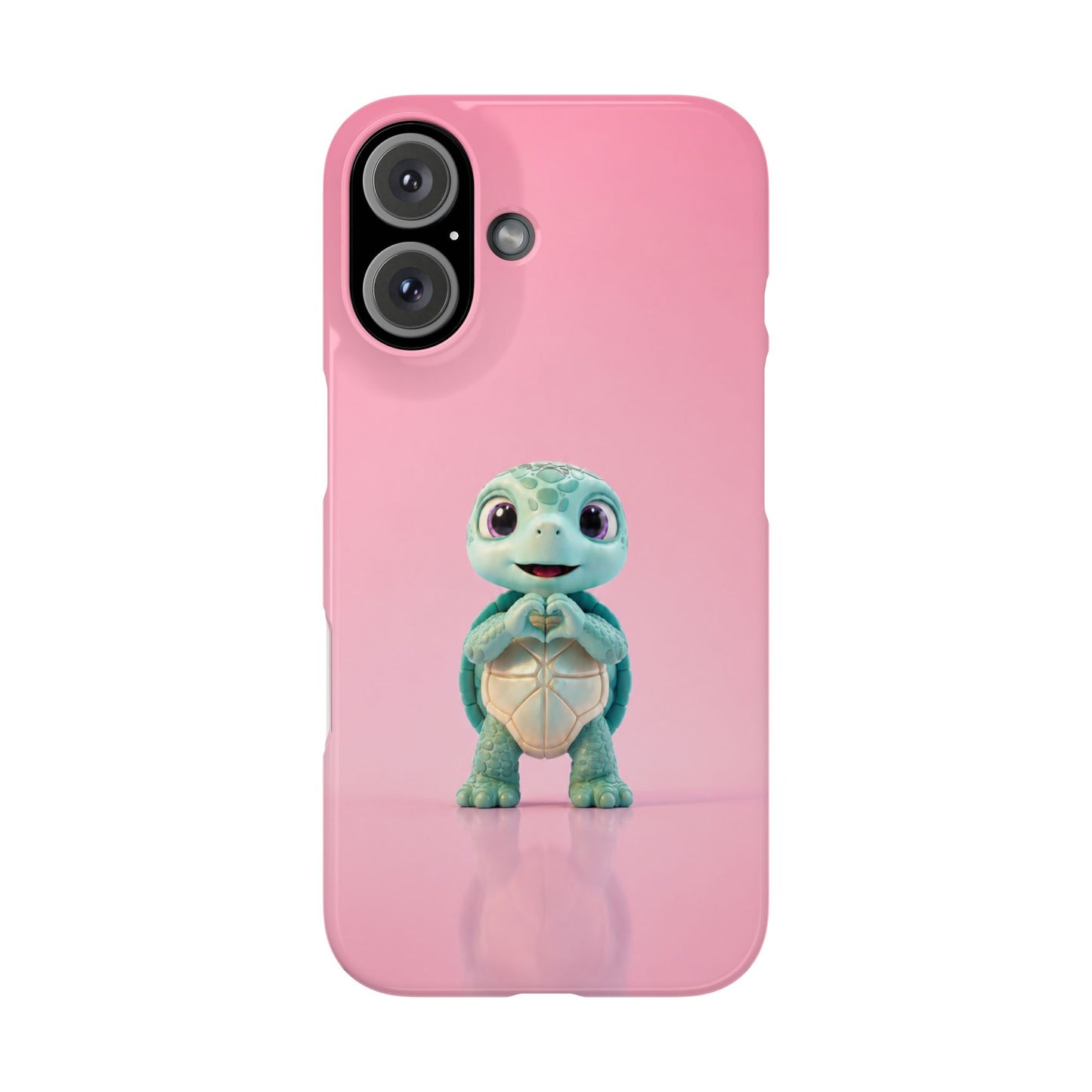 Eli the Turtle Heart Hands – Mint Turtle on Pink