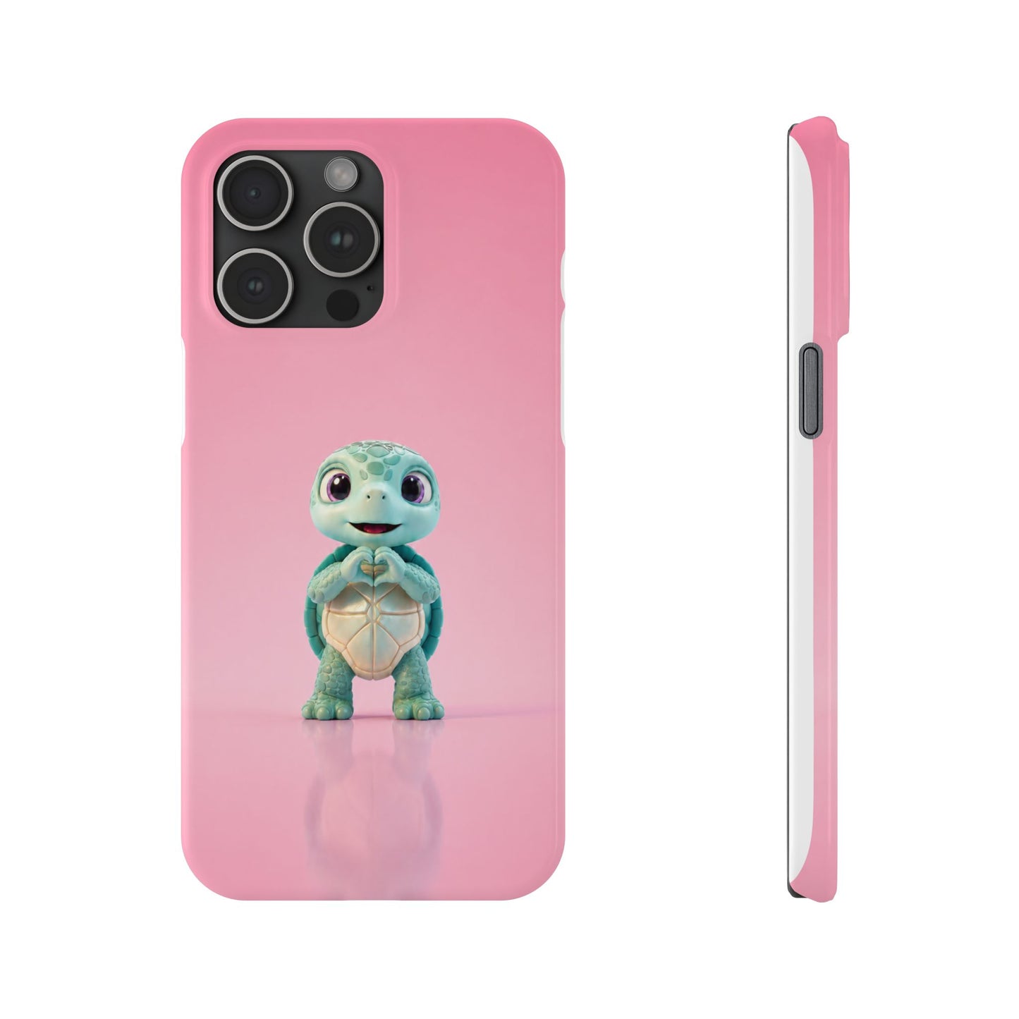 Eli the Turtle Heart Hands – Mint Turtle on Pink