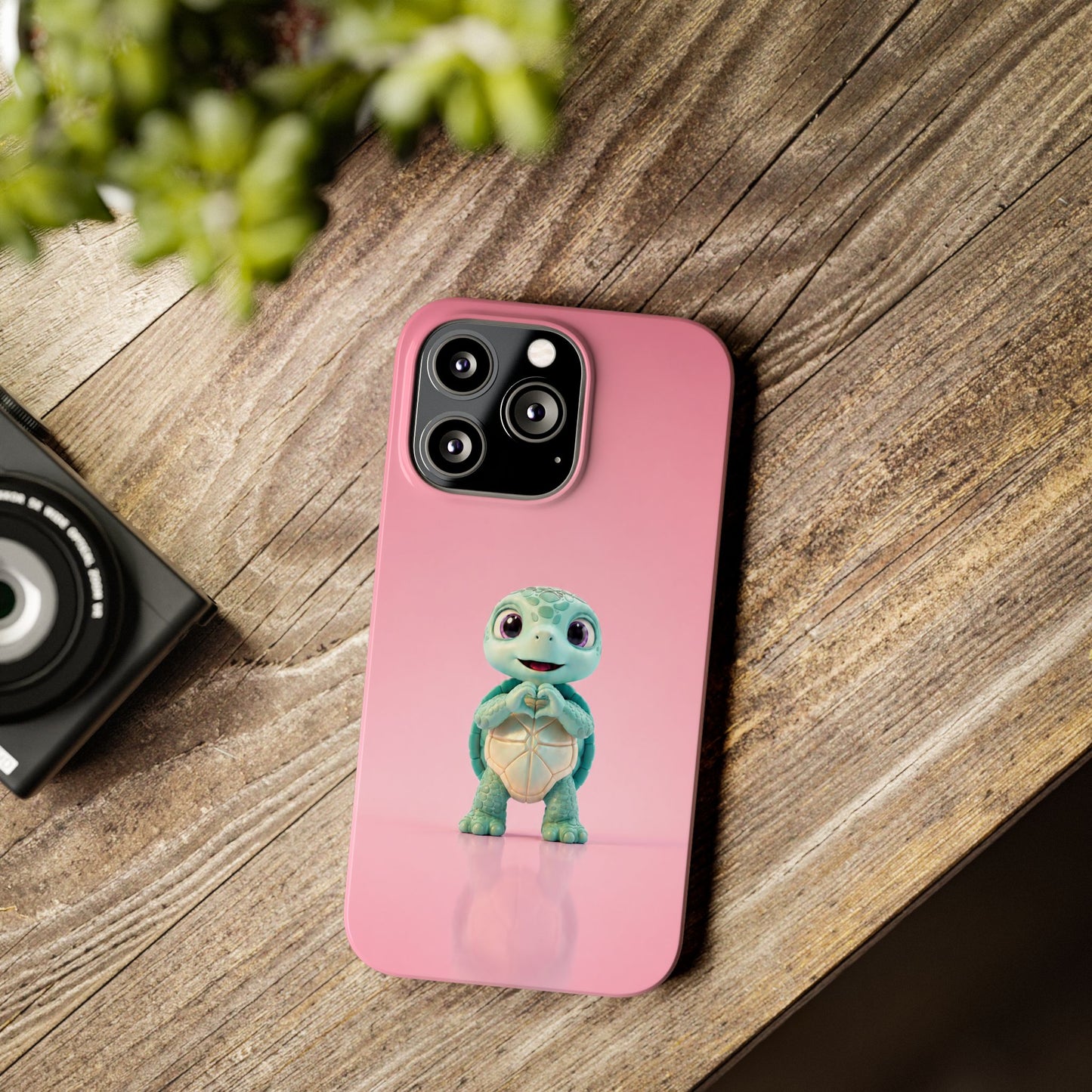 Eli the Turtle Heart Hands – Mint Turtle on Pink