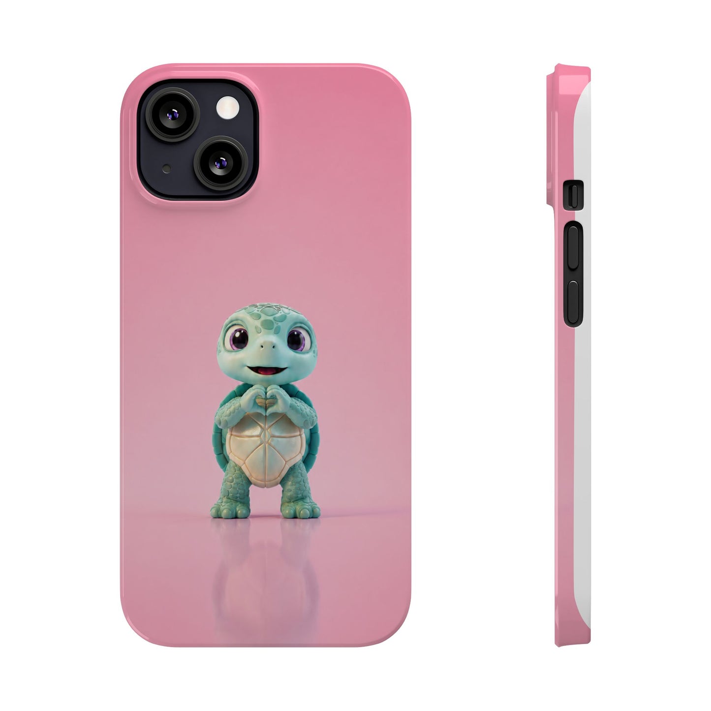 Eli the Turtle Heart Hands – Mint Turtle on Pink