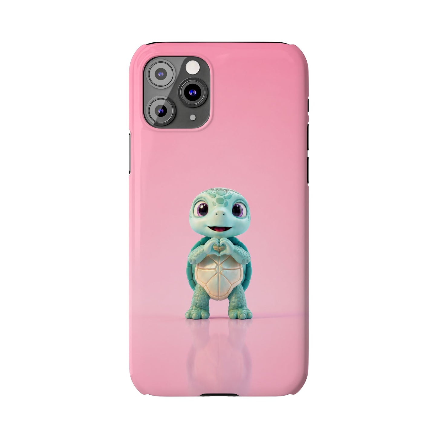 Eli the Turtle Heart Hands – Mint Turtle on Pink