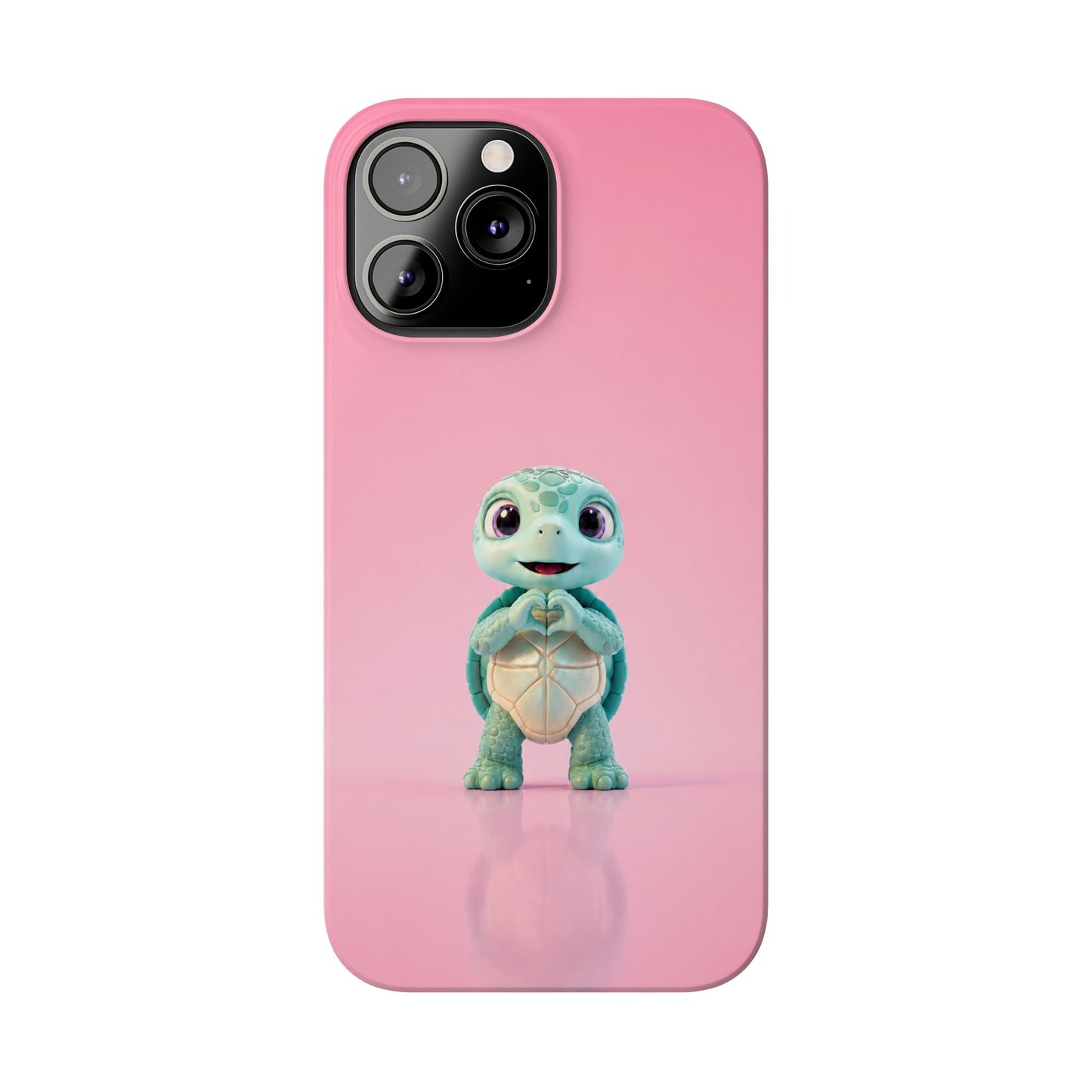 Eli the Turtle Heart Hands – Mint Turtle on Pink