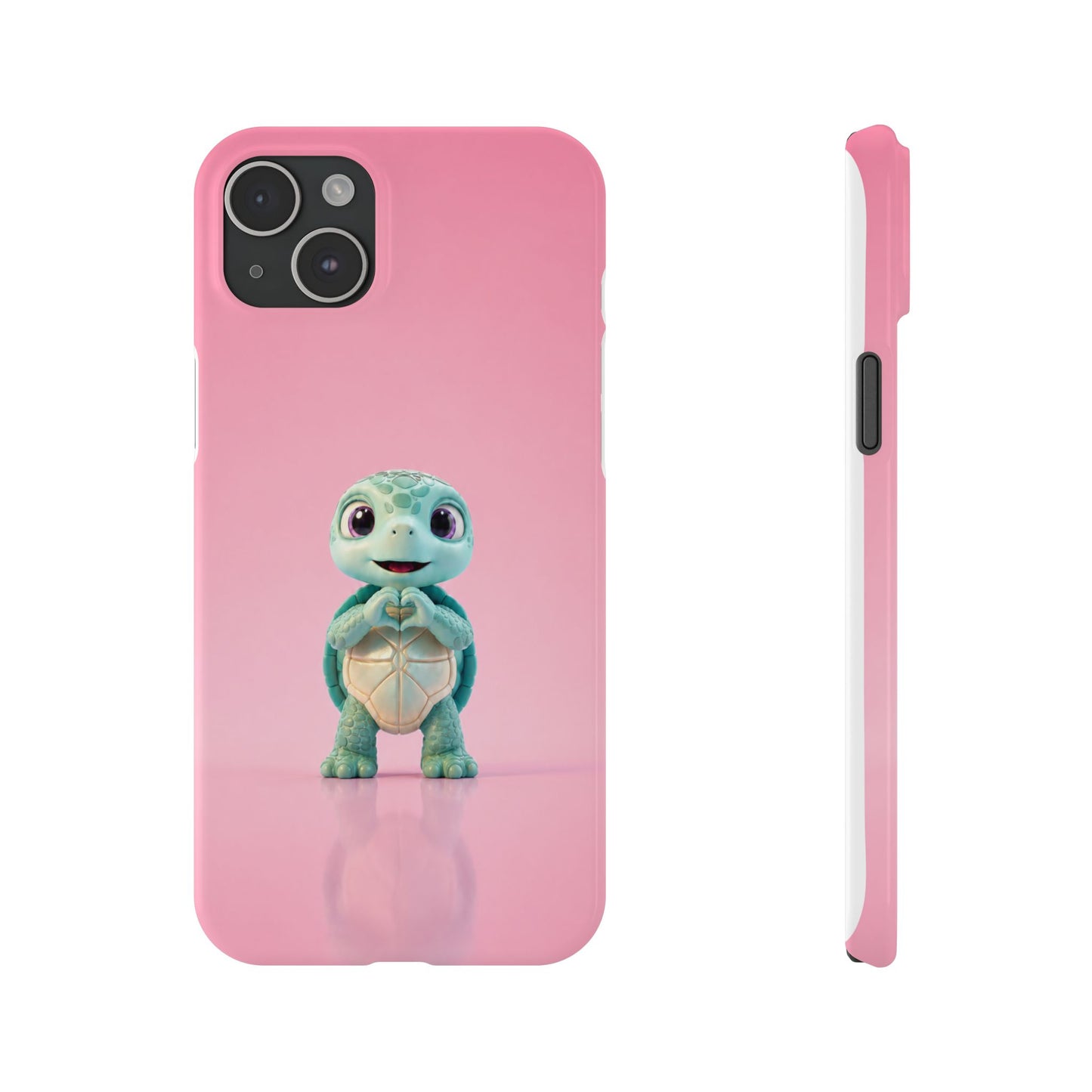 Eli the Turtle Heart Hands – Mint Turtle on Pink