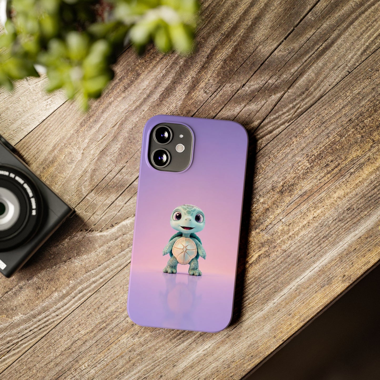 Eli the Turtle Phone Case – Cute Mint Turtle, Purple Gradient