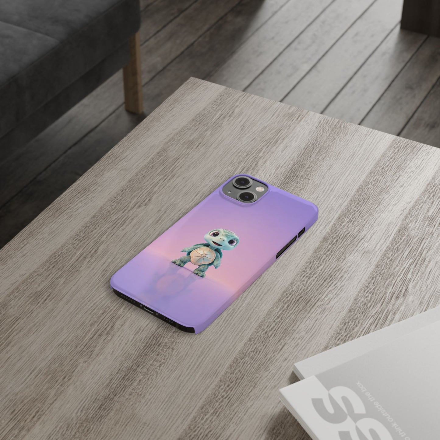 Eli the Turtle Phone Case – Cute Mint Turtle, Purple Gradient
