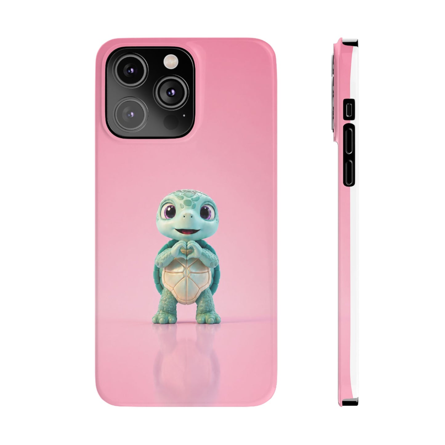 Eli the Turtle Heart Hands – Mint Turtle on Pink