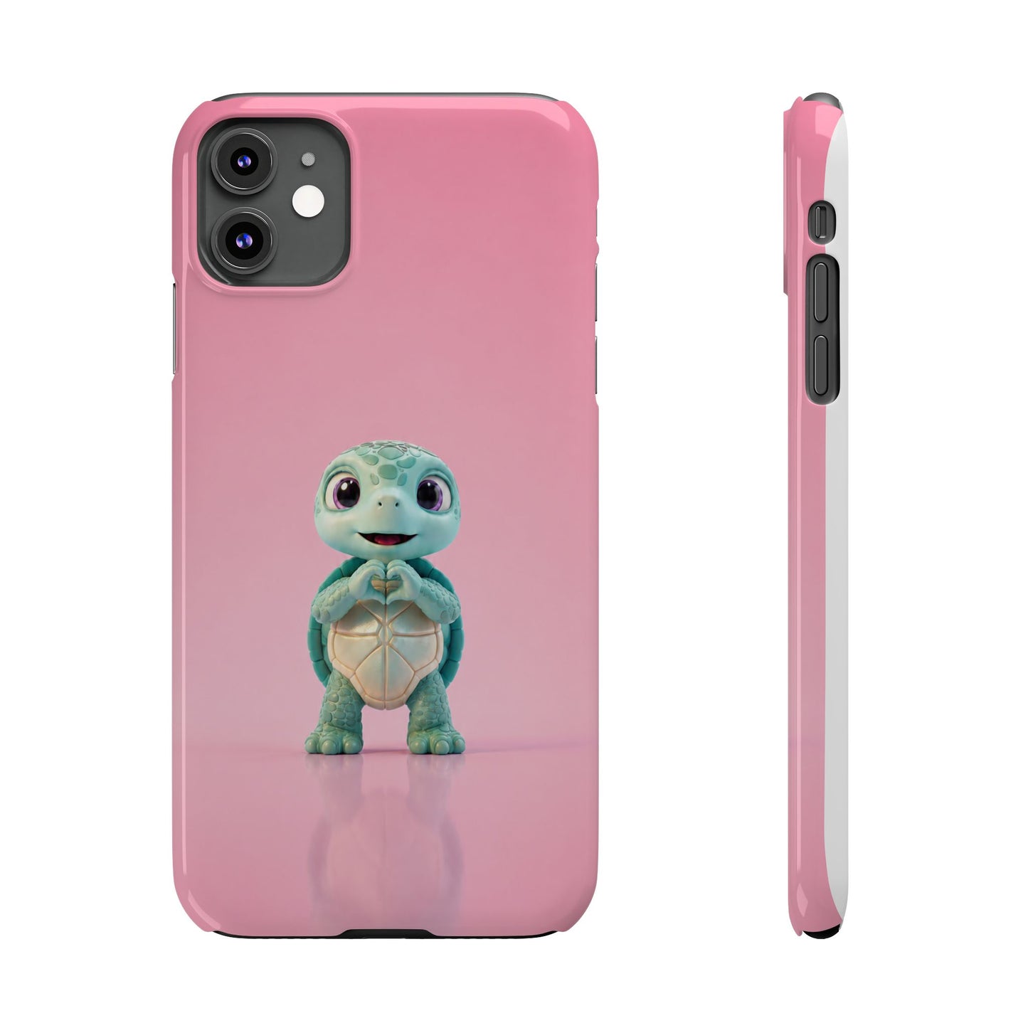 Eli the Turtle Heart Hands – Mint Turtle on Pink