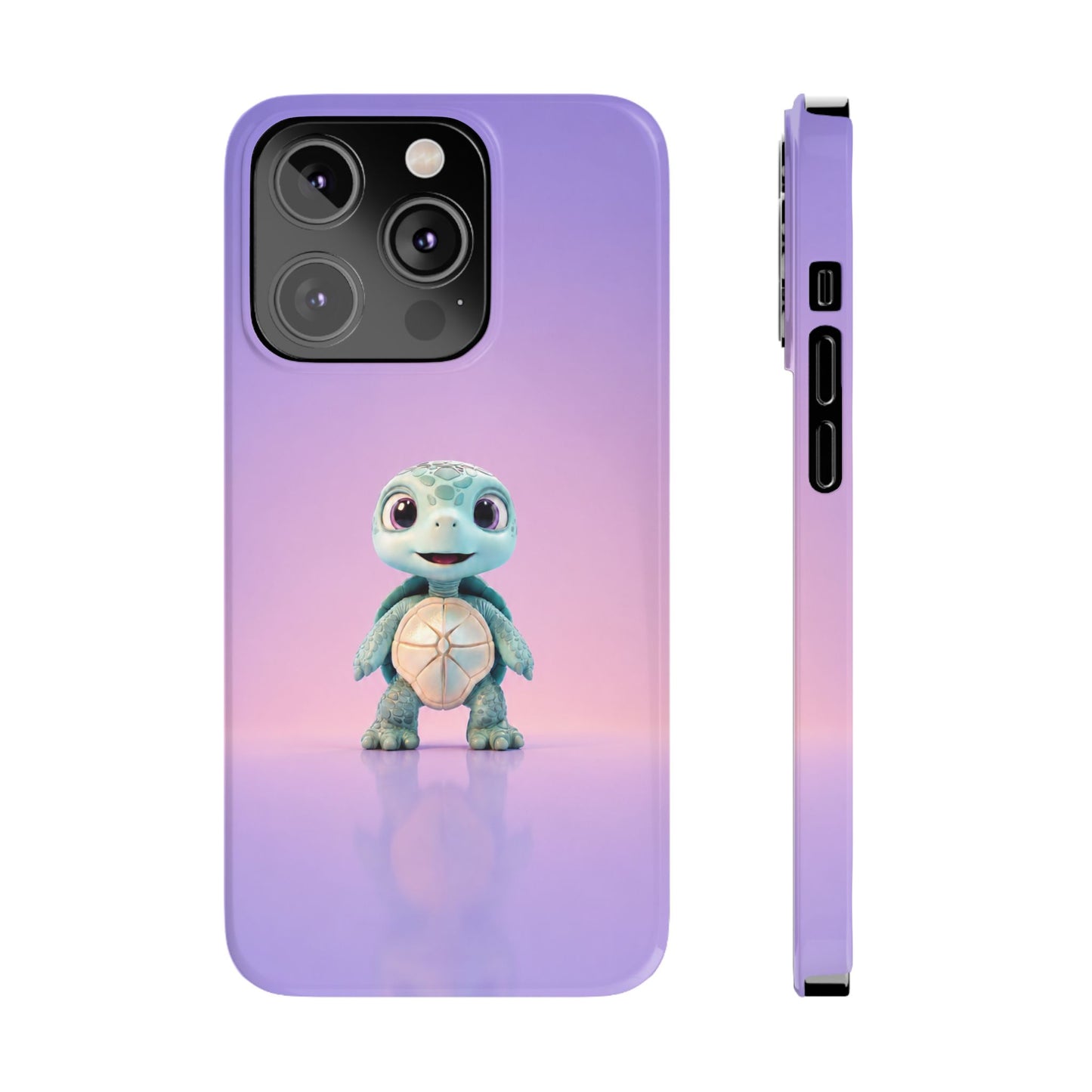 Eli the Turtle Phone Case – Cute Mint Turtle, Purple Gradient
