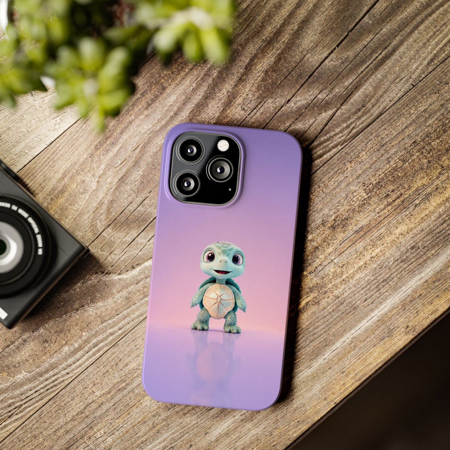 Eli the Turtle Phone Case – Cute Mint Turtle, Purple Gradient