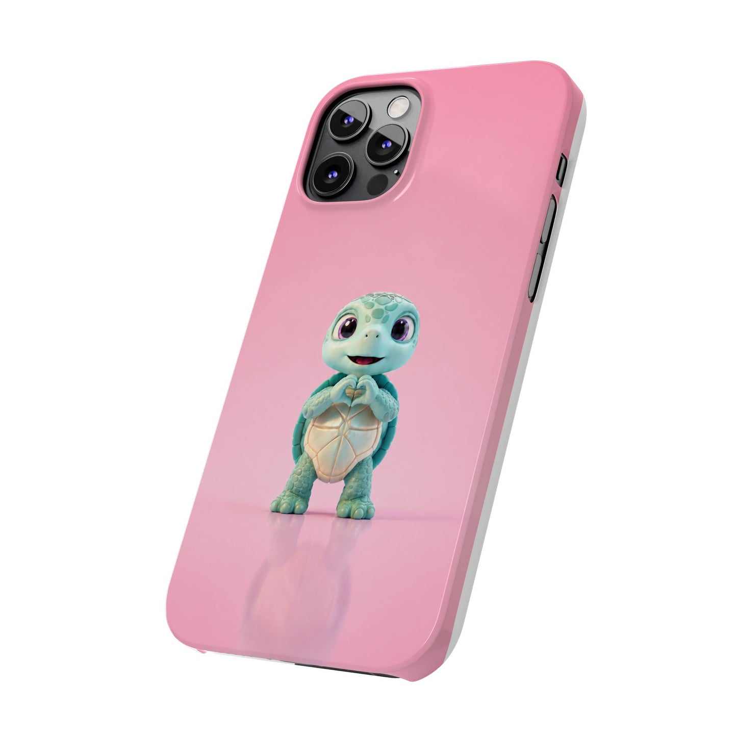 Eli the Turtle Heart Hands – Mint Turtle on Pink