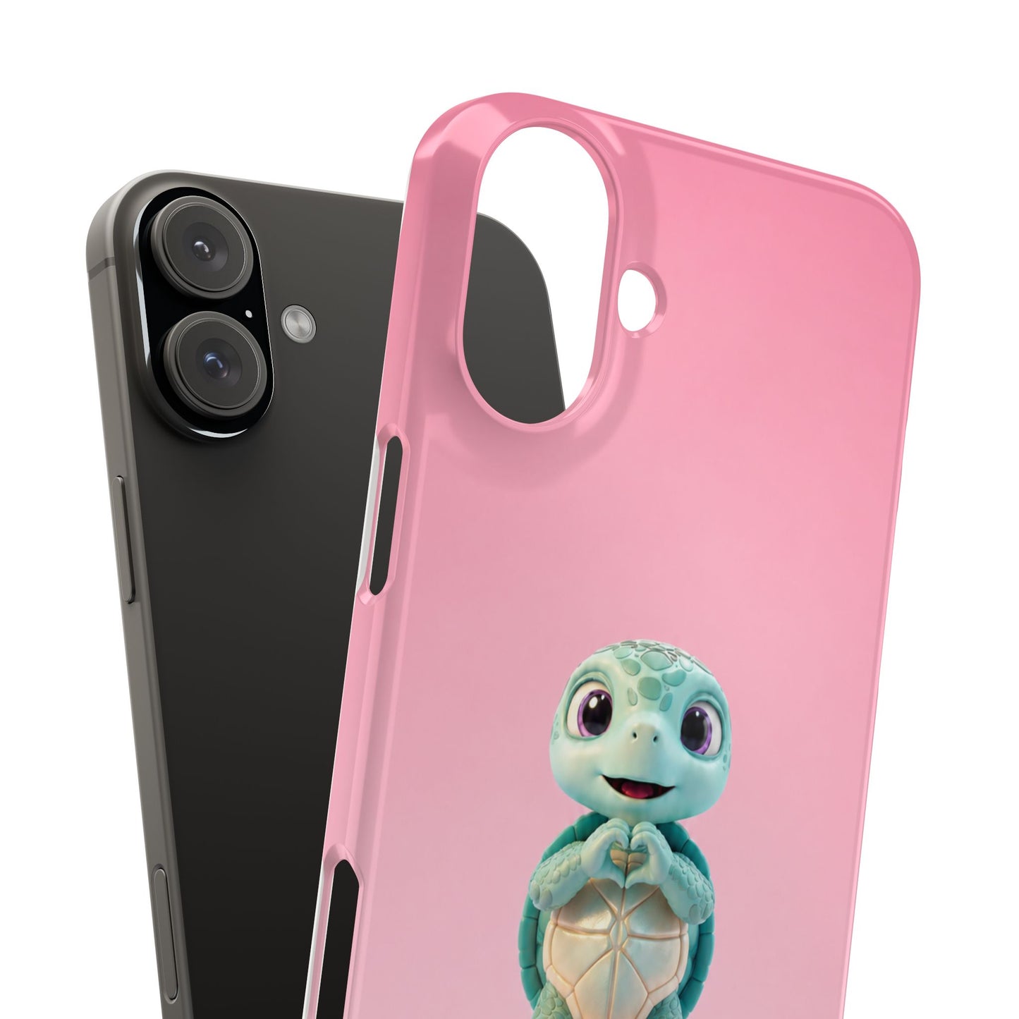 Eli the Turtle Heart Hands – Mint Turtle on Pink