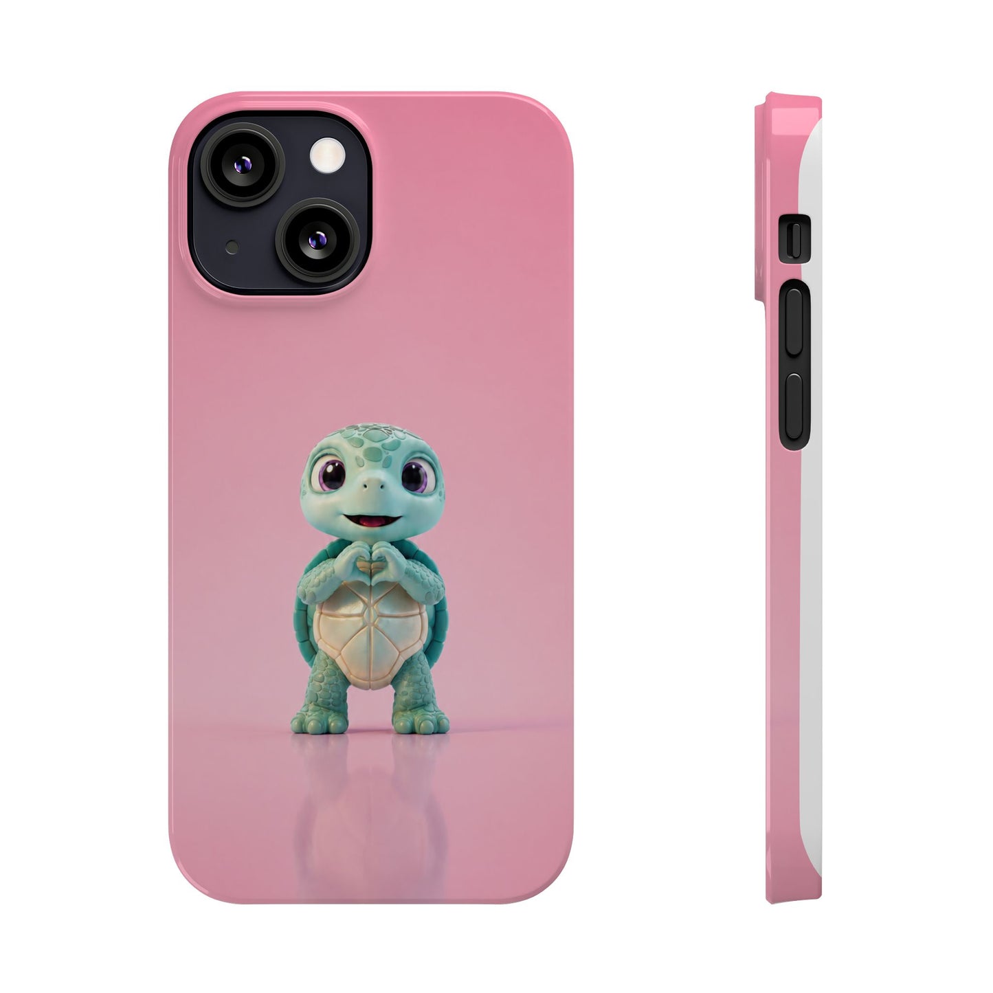 Eli the Turtle Heart Hands – Mint Turtle on Pink