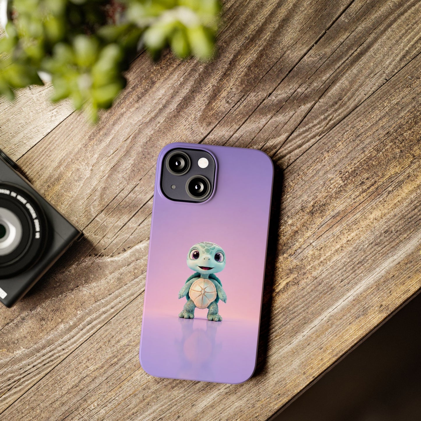 Eli the Turtle Phone Case – Cute Mint Turtle, Purple Gradient