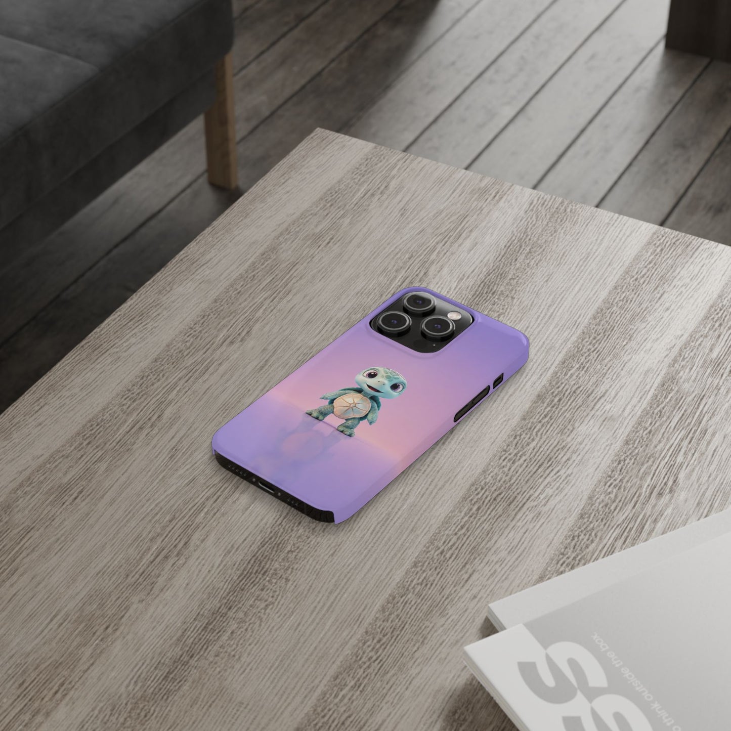 Eli the Turtle Phone Case – Cute Mint Turtle, Purple Gradient
